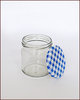 Rundglas mit Twist-off Deckel 82, Karo blau, für 500 g Honig, VE 60 Stück